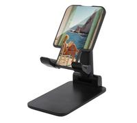 Jubonexis Donna bionda sulla sedia di legno del basamento del telefono cellulare del mare pieghevole regolabile del supporto del telefono per la scrivania