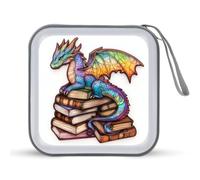 Jubonexis Drago colorato su una pila di libri CD DVD custodia portatile per auto casa viaggio