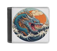 Jubonexis Dragon Great Wave Style - Portafoglio bifold in morbida pelle PU, portamonete, porta carte di credito, sottile, per uomini e donne