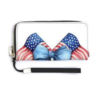 Jubonexis Due bandiere americane incrociate con fiocco in pelle PU pochette lungo bifold portafoglio, portamonete porta carte di credito custodia per soldi per donne uomini