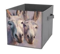 Jubonexis Due cestini portaoggetti a forma di asino, pieghevoli, decorativi, in tessuto, con manici, per scaffali, armadi, 27 x 27 cm