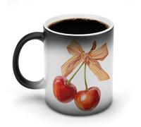 Jubonexis Due ciliegie con nastro arancione pastello fiocco cambia colore tazze in ceramica cambia calore tazza da caffè novità divertente tazza da tè acqua 325 ml