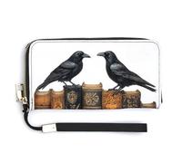 Jubonexis Due corvi appollaiati su vecchi libri pochette in pelle PU lungo bifold portafoglio, portamonete porta carte di credito custodia per soldi per donne uomini