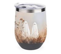 Jubonexis Due fantasmi bianchi Autunno Campo Alto Erba Bicchiere da vino in acciaio inox Tazza termica a doppia parete con coperchio 350 ml