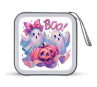 Jubonexis Due fantasmi con zucca di Halloween rosa CD DVD custodia portatile per auto casa viaggio