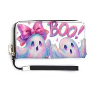 Jubonexis Due fantasmi con zucca di Halloween rosa pochette in pelle PU lungo bifold portafoglio, portamonete porta carte di credito custodia per soldi per donne uomini