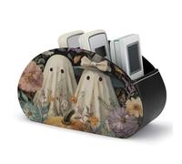 Jubonexis Due fantasmi stravaganti fiori selvatici telecomando titolare con 5 scomparti in pelle TV telecomando Caddy Storage Box Desktop Organizer