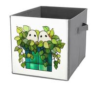 Jubonexis Due graziosi fantasmi in verde vasi cubici portaoggetti cubi portaoggetti pieghevoli decorativi in tessuto cestini portaoggetti per la casa con manici per scaffali, armadio, 27 x 27 cm