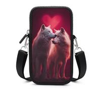 Jubonexis Due lupi a forma di cuore Valentine Luxury Minimal Crossbody Borsa per cellulare Smartphone Borsa con tracolla regolabile