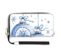 Jubonexis Due ornamenti natalizi blu e bianchi in pelle PU, pochette lunga a doppio portafoglio, portamonete, porta carte di credito, porta carte di credito per donne e uomini