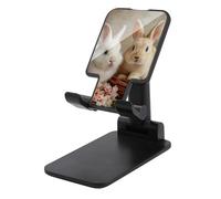 Jubonexis Due simpatici coniglietti e fiori color pastello supporto per telefono cellulare pieghevole regolabile supporto per scrivania