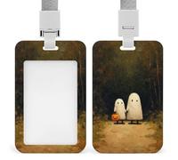 Jubonexis Due simpatici fantasmi che camminano nel sentiero della foresta porta badge porta badge retrattile clip porta carte di credito protezione nome badge per lavoro ufficio medico infermiera