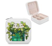 Jubonexis Due simpatici fantasmi in verde pianta vaso piccolo portagioie organizzatore di gioielli portatile PU pelle mini viaggio gioielli caso