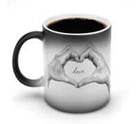 Jubonexis Due tazze che cambiano colore a forma di cuore che cambiano il calore, in ceramica, tazza da caffè novità divertente tazza da tè acqua 325 ml