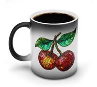 Jubonexis Due tazze da discoteca con ciliegie rosse che cambiano colore, in ceramica, cambiano calore, tazza da caffè, novità divertente tazza da tè e acqua, 325 ml