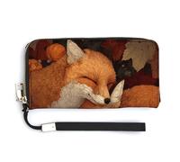 Jubonexis Due volpi rosse che dormono in pelle PU portafoglio lungo bifold pochette portamonete porta carte di credito custodia durevole porta carte di credito per donne uomini