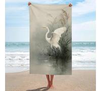 Jubonexis Egret - Telo da spiaggia con ali che si diffondono sopra l'acqua, in microfibra, senza sabbia, grandi asciugamani da doccia, multiuso, assorbenti, per bagno e piscina, 130 x 80 cm