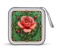 Jubonexis Elegante custodia in vetro colorato con rose con boccioli per CD e DVD, portatile, per auto, casa, viaggio