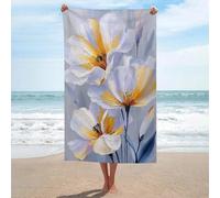 Jubonexis Elegante telo da spiaggia in microfibra senza sabbia, con fiori bianchi e oro, grandi asciugamani da doccia, multiuso, assorbente, per bagno e piscina, 130 x 80 cm