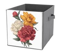 Jubonexis Eleganti cestini portaoggetti a forma di calendula, narcisi, rosa, garofano, cubi, pieghevoli, decorativi, in tessuto, organizer per la casa, con manici, per scaffali, armadi, 27 x 27 cm