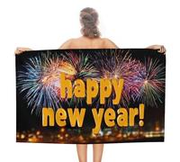 Jubonexis Felice Anno Nuovo Fuochi D'artificio Sopra La Città Telo da Spiaggia in Microfibra Senza Sabbia Grandi Asciugamani Doccia Multiuso Assorbente per Bagno Pisc