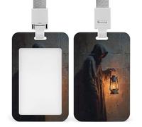 Jubonexis Figura mantellata che tiene una vecchia lanterna porta badge identificativo clip retrattile porta carte di credito protezione nome badge targhetta per lavoro ufficio medico infermiera