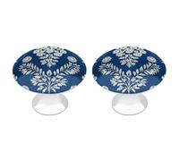 Jubonexis Folk Block - Pomelli rotondi color crema su blu, con viti, 2 pezzi, per cassetti, cassettiere, armadi, armadi, casa, ufficio, cucina