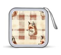 Jubonexis Fox Head on Plaid CD Case DVD Storage Case Portatile per Auto Casa Viaggio