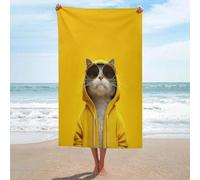 Jubonexis Gatto che indossa occhiali da sole e felpa con cappuccio telo mare in microfibra senza sabbia grandi asciugamani da doccia multiuso assorbente per bagno piscina 130 x 80 cm