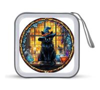 Jubonexis Gatto nero che indossa cappello da strega CD DVD custodia portatile per auto casa viaggio