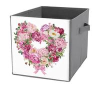 Jubonexis Ghirlanda floreale a forma di cuore ad acquerello, cubi portaoggetti a forma di rosa, cubi portaoggetti pieghevoli in tessuto decorativo per la casa, con manici, per scaffali, armadi, 27 x