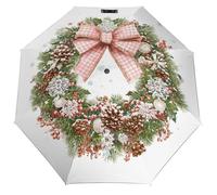 Jubonexis Ghirlanda natalizia ad acquerello con un fiocco ombrello pieghevole a 3 pieghe ombrello da viaggio antivento da viaggio forte ombrello leggero per sole e pioggia all'aperto