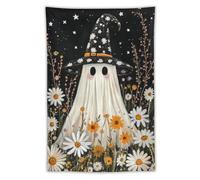 Jubonexis Ghost, cappello da strega, margherite, fiori di campo, arazzo in poliestere, da appendere alla parete, per camera da letto, soggiorno, dormitorio, 101,6 x 152,4 cm