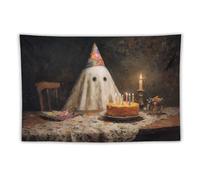 Jubonexis Ghost, cappello per torta di compleanno, in legno, arazzo da tavolo, in poliestere, estetico, da appendere alla parete, per camera da letto, soggiorno, dormitorio, 101,6 x 152,4 cm