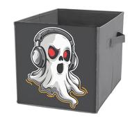 Jubonexis Ghost, cubi portaoggetti a forma di cubo con cuffie, pieghevoli, decorativi, in tessuto, organizer per la casa, con manici, per scaffali, armadi, 27 x 27 cm