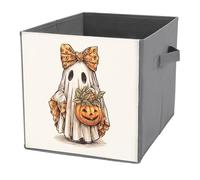 Jubonexis Ghost, grande secchiello per caramelle con fiocco a forma di zucca, cubi portaoggetti pieghevoli, in tessuto, decorativo, per la casa, con manici, per scaffali, armadi, 27 x 27 cm