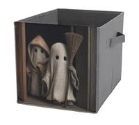 Jubonexis Ghost Holding A Broom Cube, cubi portaoggetti pieghevoli decorativi in tessuto, cestini portaoggetti per la casa con manici per scaffali, armadio, 27 x 27 cm