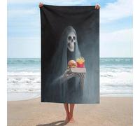 Jubonexis Ghost Holding Cheeseburger e patatine fritte telo mare in microfibra senza sabbia, asciugamano grande da doccia multiuso assorbente per bagno piscina 130 x 80 cm