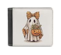 Jubonexis Ghost Large Bow Pumpkin Candy Bucket Soft PU Leather Bifold Portafoglio, Portamonete Porta Credito Pass Custodia, Durevole Porta Carte Sottile Billfold per Uomini Donna Conservazione Soldi