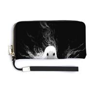 Jubonexis Ghost Reading Book Black and White PU Leather Clutch Long Bifold Wallet, portamonete e carte di credito, resistente porta carte di credito per donne e uomini