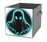 Jubonexis Ghosts - Cestini portaoggetti a forma di cubo, pieghevoli, decorativi, in tessuto, con manici, per scaffali, armadi, 27 x 27 cm, colore: verde neon