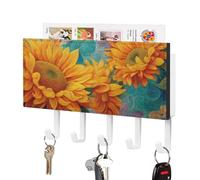 Jubonexis Girasoli vivaci con petali vorticosi portachiavi per organizer da parete per posta da parete con 5 ganci portachiavi in acrilico per casa ufficio ingresso