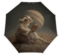Jubonexis Goat Reading A Book Under The Planet Ombrello pieghevole a 3 pieghe Ombrello da viaggio antivento da viaggio resistente leggero per sole e pioggia all'aperto