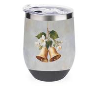Jubonexis Golden Bells with White Flowers Wine Tumbler Stainless Steel Insulated Mug Double Wall Water Cup with Lid 340,2 g