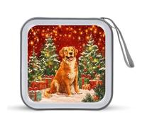 Jubonexis Golden Retriever Christmas CD Case DVD Storage Case Portatile per Auto Casa Viaggio