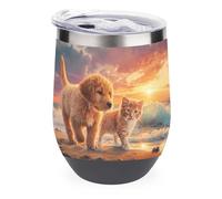 Jubonexis Golden Retriever Puppy and Orange Cat Bicchiere da vino in acciaio inox tazza termica a doppia parete con coperchio 350 ml