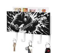 Jubonexis Gorilla bianco e nero che suona la chitarra elettrica supporto da parete con 5 ganci portachiavi in acrilico per casa ufficio ingresso