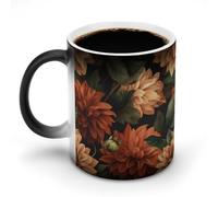 Jubonexis Grande tazza in ceramica con dalie arancioni che cambiano colore, cambia il calore, tazza da caffè divertente per tè e acqua, 325 ml