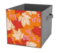 Jubonexis Grandi cestini portaoggetti a forma di cubo con foglie autunnali su arancione, pieghevoli, decorativi, in tessuto, organizer per la casa, con manici per scaffali, armadi, 27 x 27 cm