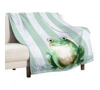 Jubonexis Graziosa coperta a forma di rana su strisce verdi pastello, anti-pelucchi, comoda e resistente, per camera da letto, soggiorno, divano, letto, 127 x 152,4 cm